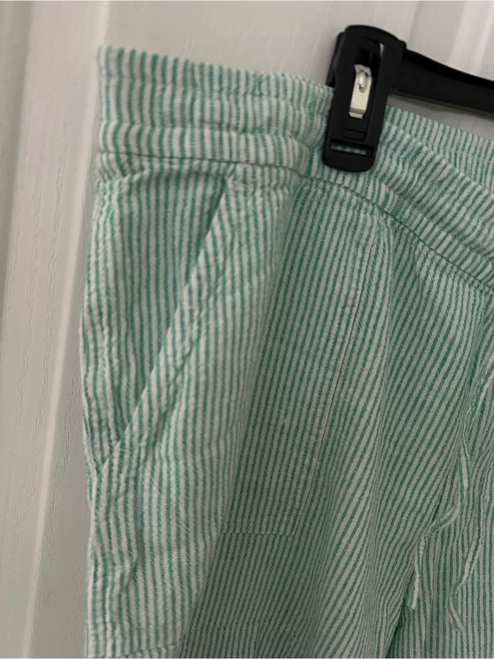 J Crew Linen-blend drawstring short Green and white stripe size XL